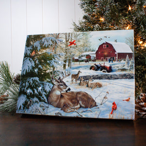 Fresh Snow on the Farm 8x6 Lighted Tabletop Canvas