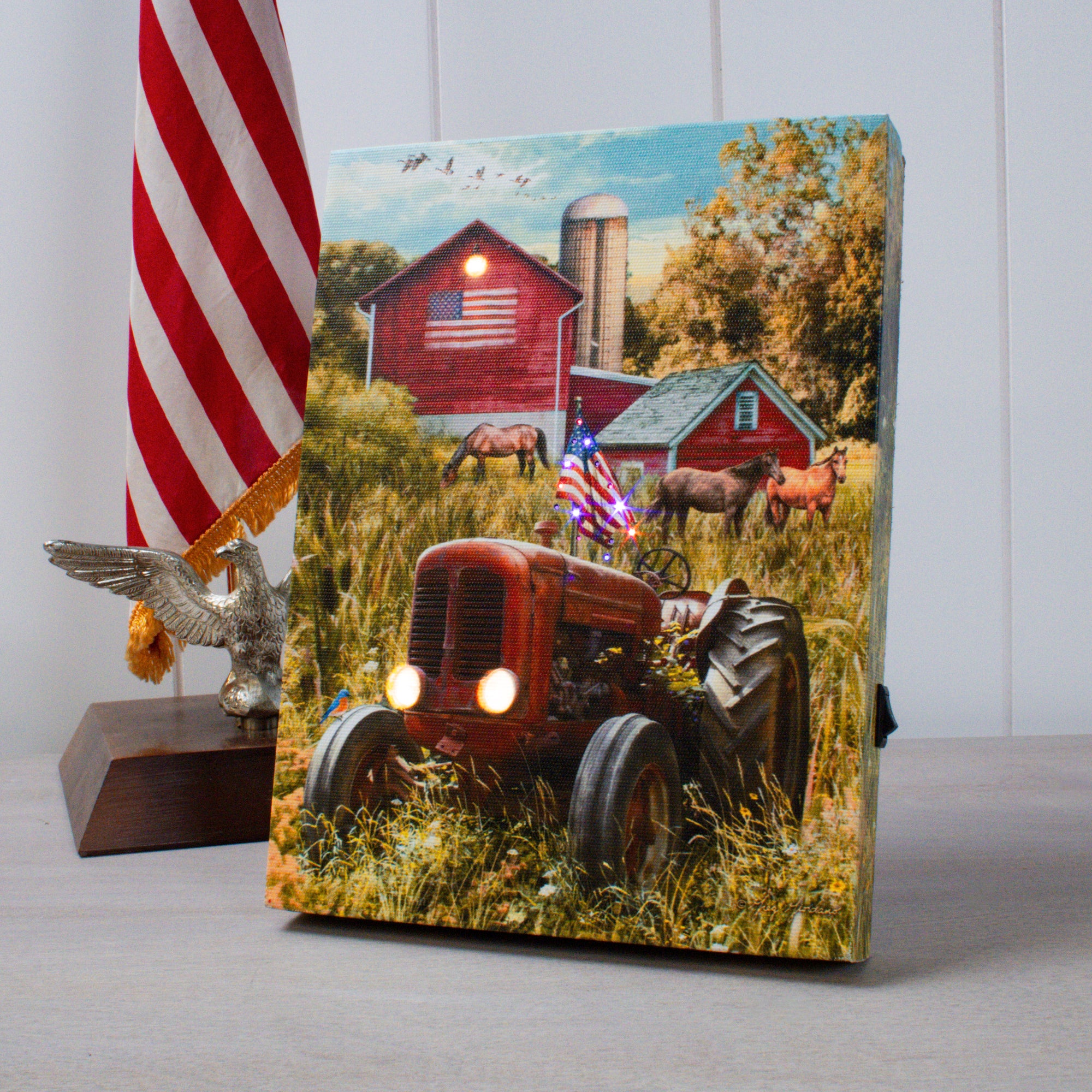 Patriotic Farm 8x6 Lighted Tabletop Canvas
