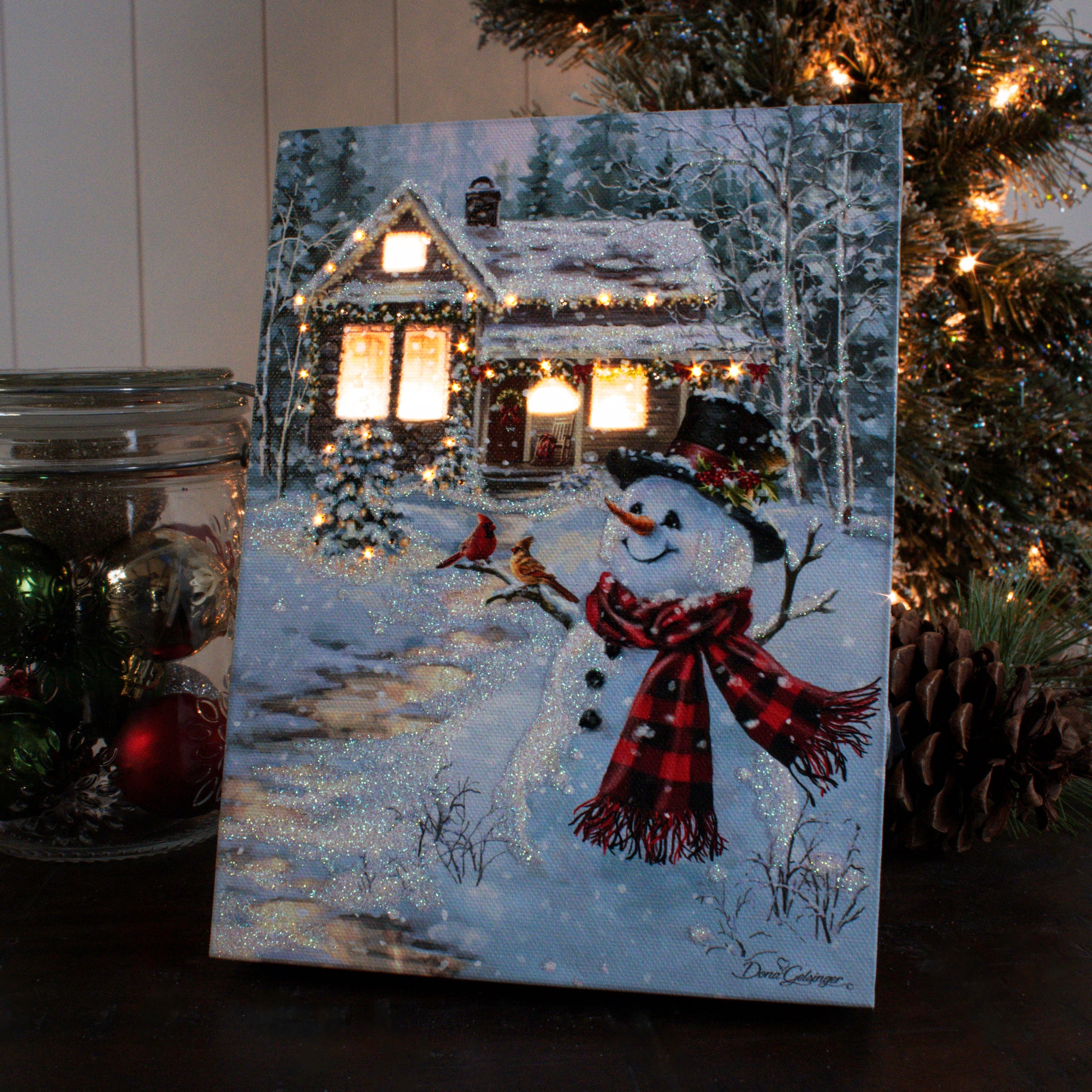 Cottage in the Snow 8x6 Lighted Tabletop Canvas
