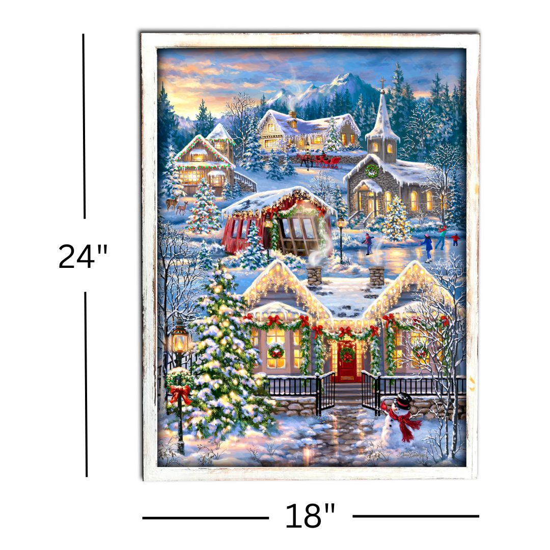 Christmas Village 18x24 Framed Fiber Optic