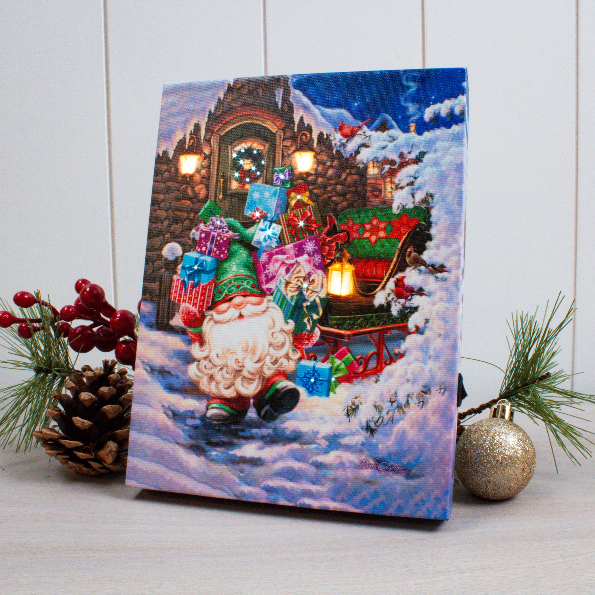 Kris Kringle Gnome 8x6 Lighted Tabletop Canvas