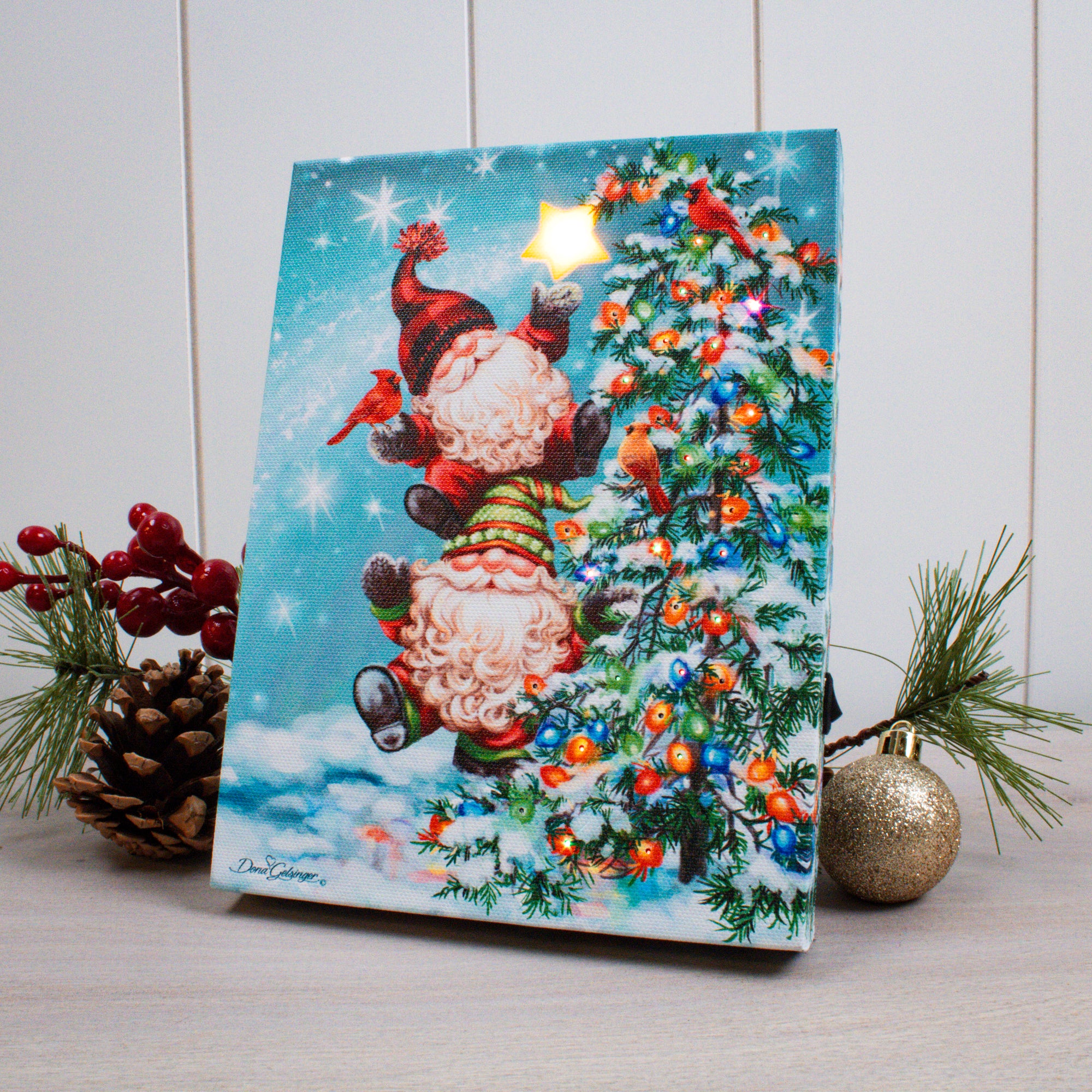 Holly Jolly Gnomes 8x6 Lighted Tabletop Canvas