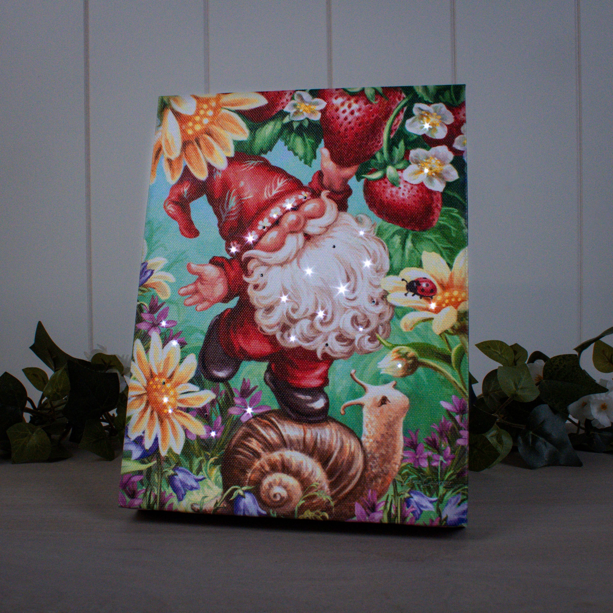 Strawberry Gnome 8x6 Lighted Tabletop Canvas
