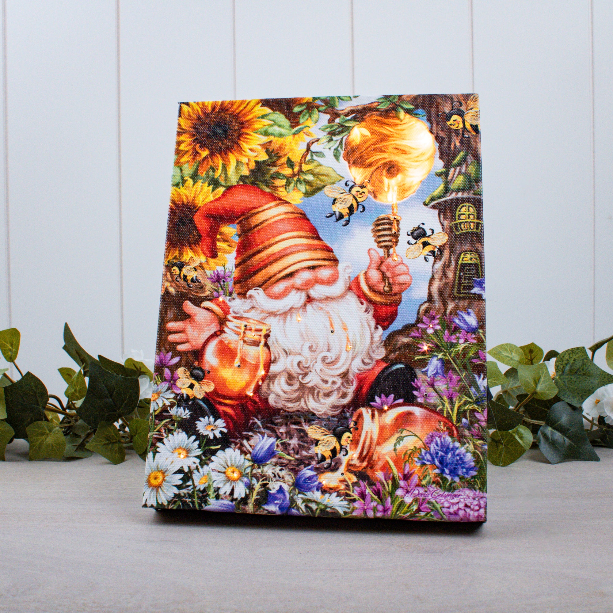Honey Bee Gnome 8x6 Lighted Tabletop Canvas