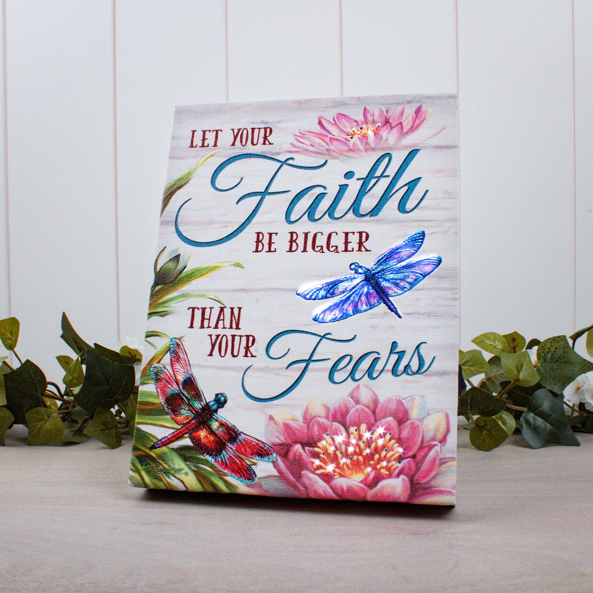 Faith Dragonflies 8x6 Lighted Tabletop Canvas
