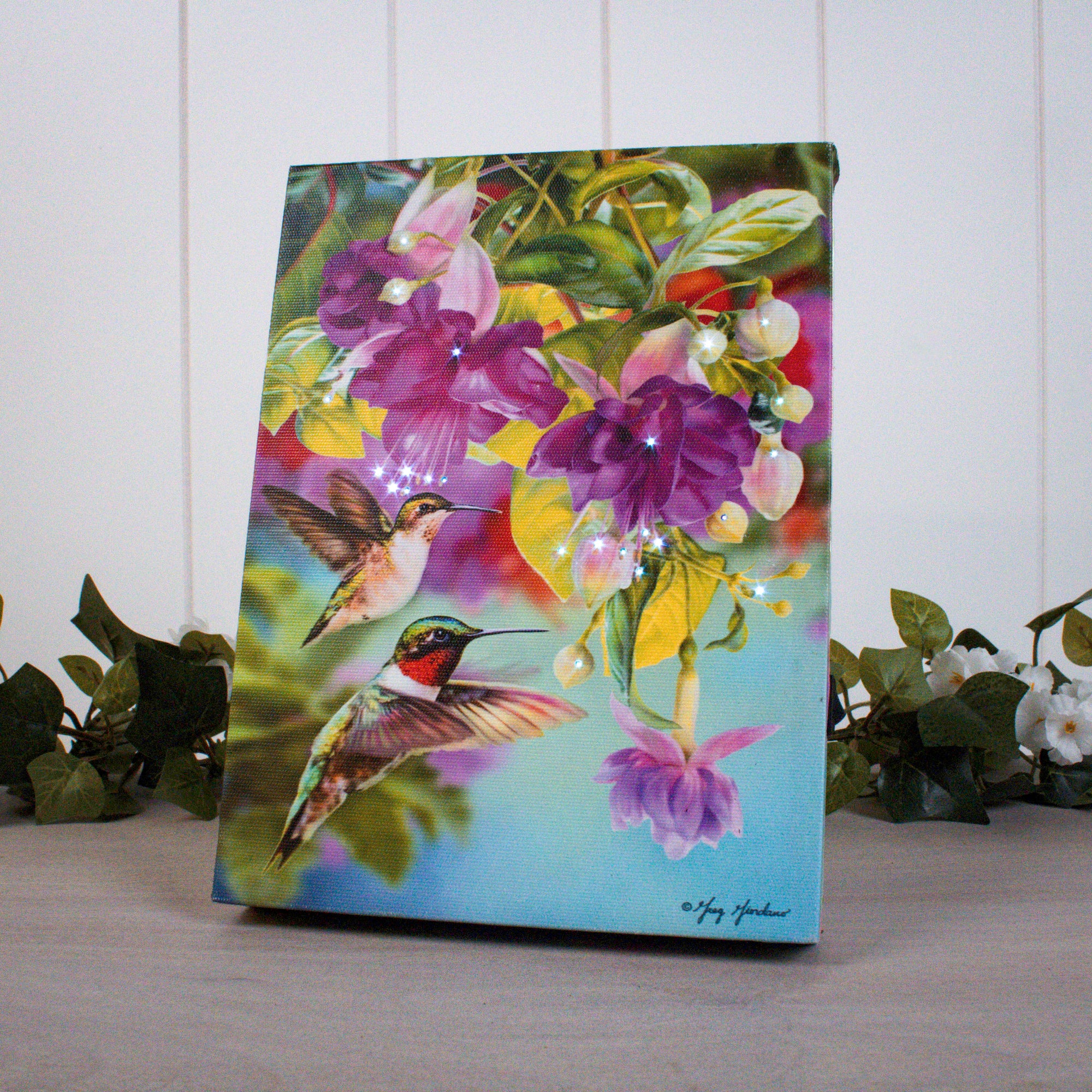 Hummingbirds and Fuchsia 8x6 Lighted Tabletop Canvas