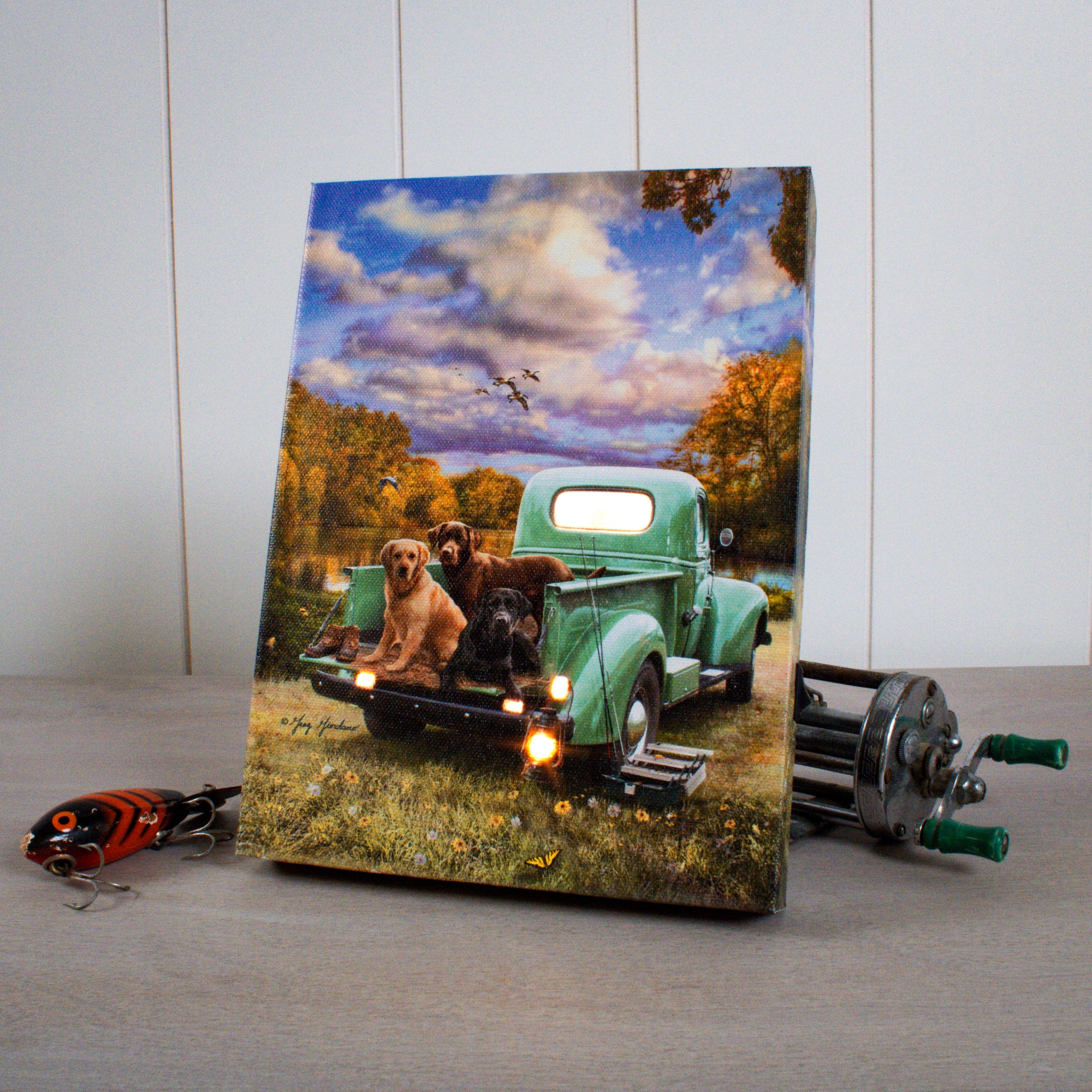 Fishing Buddies 8x6 Lighted Tabletop Canvas