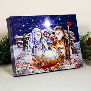 Snow Family Nativity 8x6 Lighted Tabletop Canvas