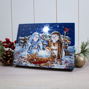 Snow Family Nativity 8x6 Lighted Tabletop Canvas