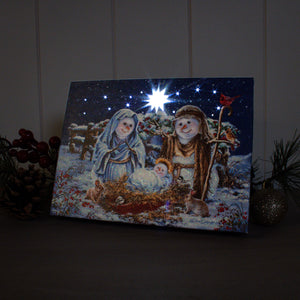 Snow Family Nativity 8x6 Lighted Tabletop Canvas