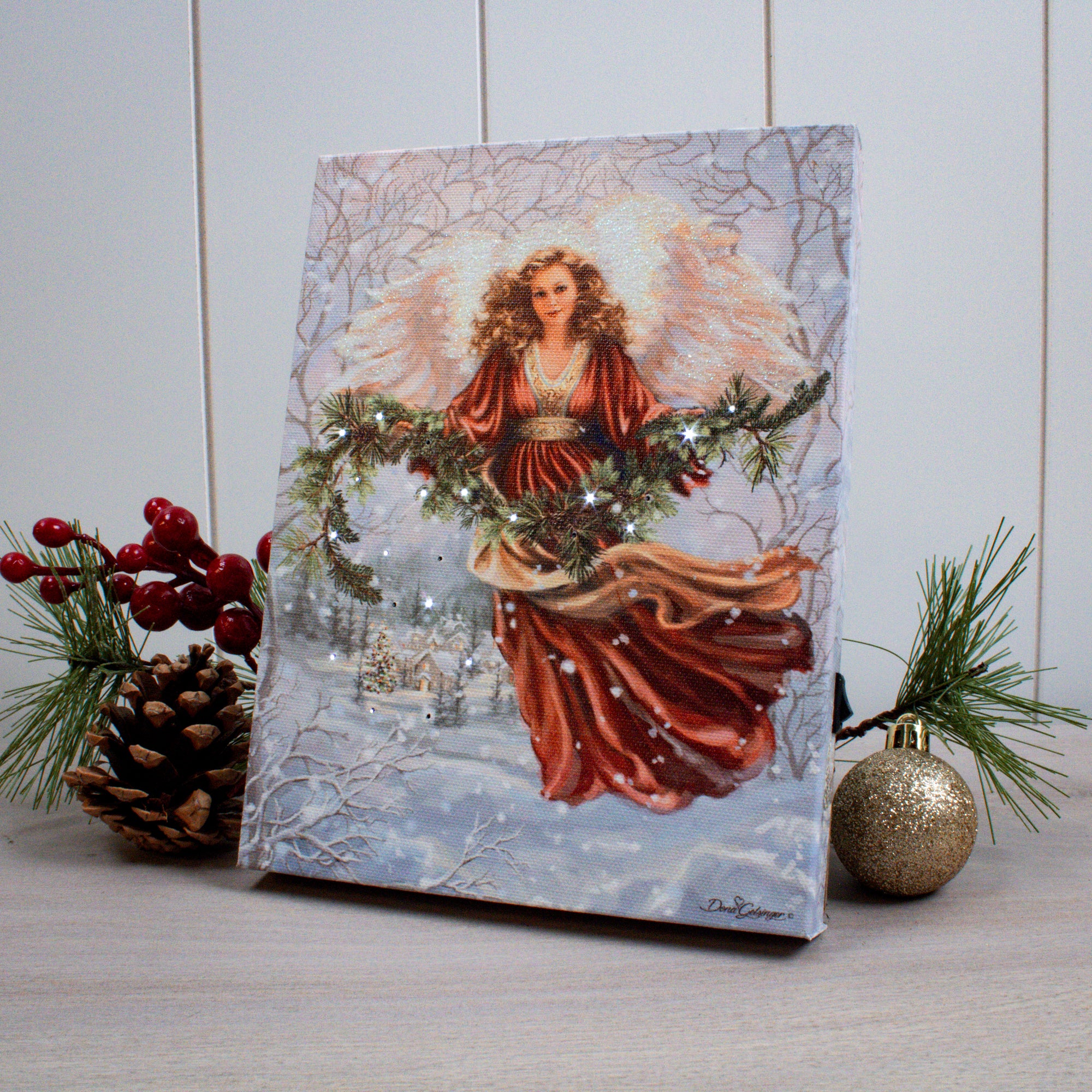 Snowfall Angel 8x6 Lighted Tabletop Canvas