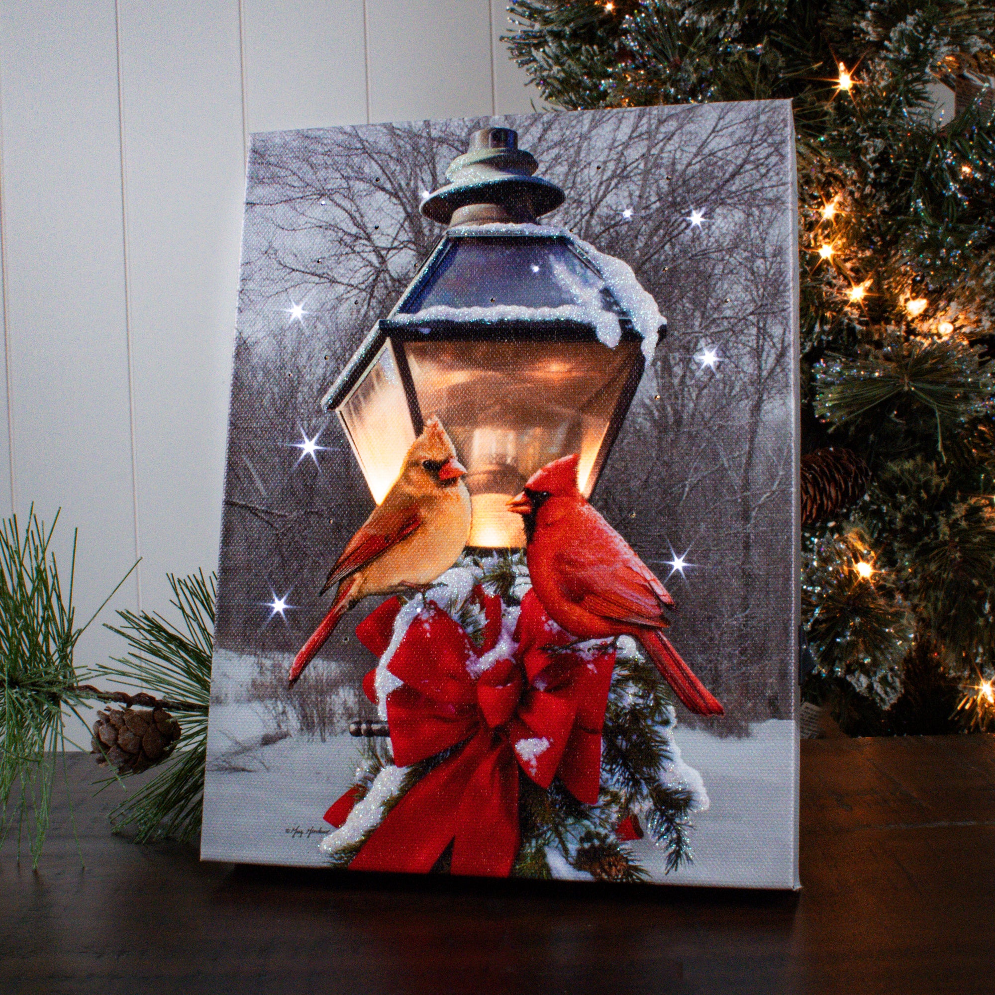 Cardinals in the Snow 8x6 Lighted Tabletop Canvas