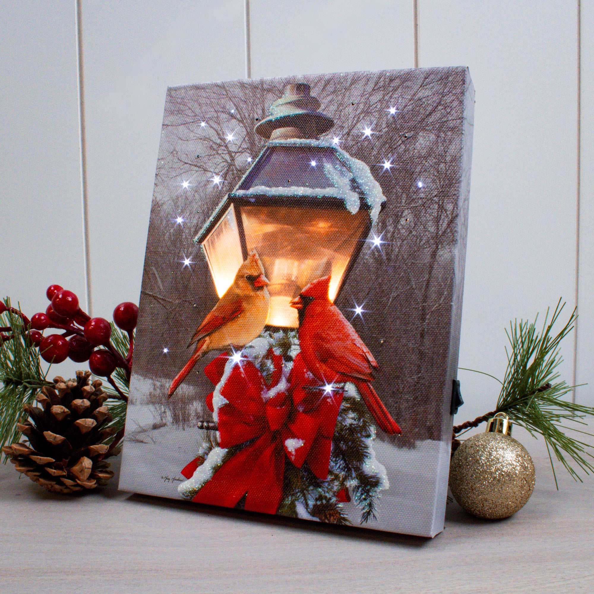 Cardinals in the Snow 8x6 Lighted Tabletop Canvas