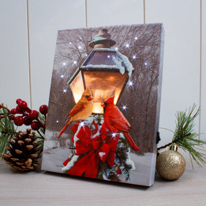 Cardinals in the Snow 8x6 Lighted Tabletop Canvas