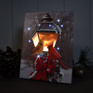 Cardinals in the Snow 8x6 Lighted Tabletop Canvas