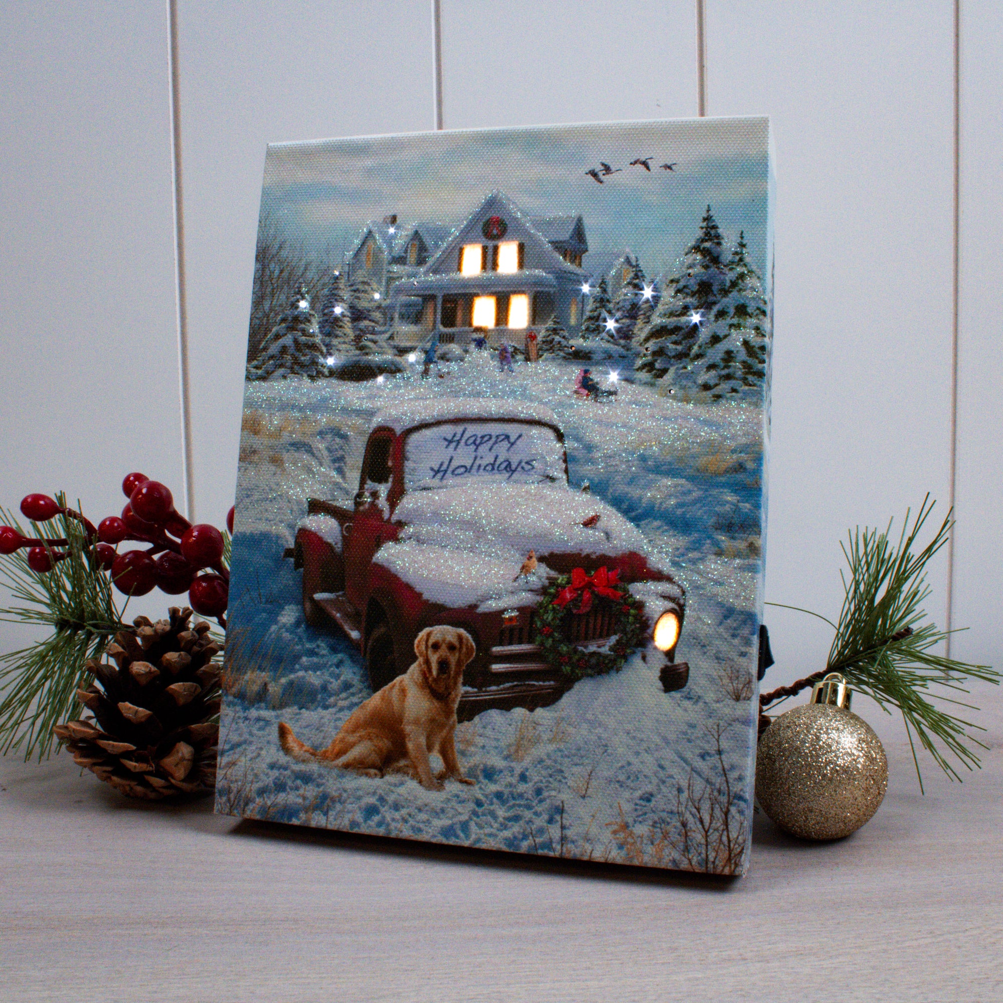 Happy Holidays 8x6 Lighted Tabletop Canvas