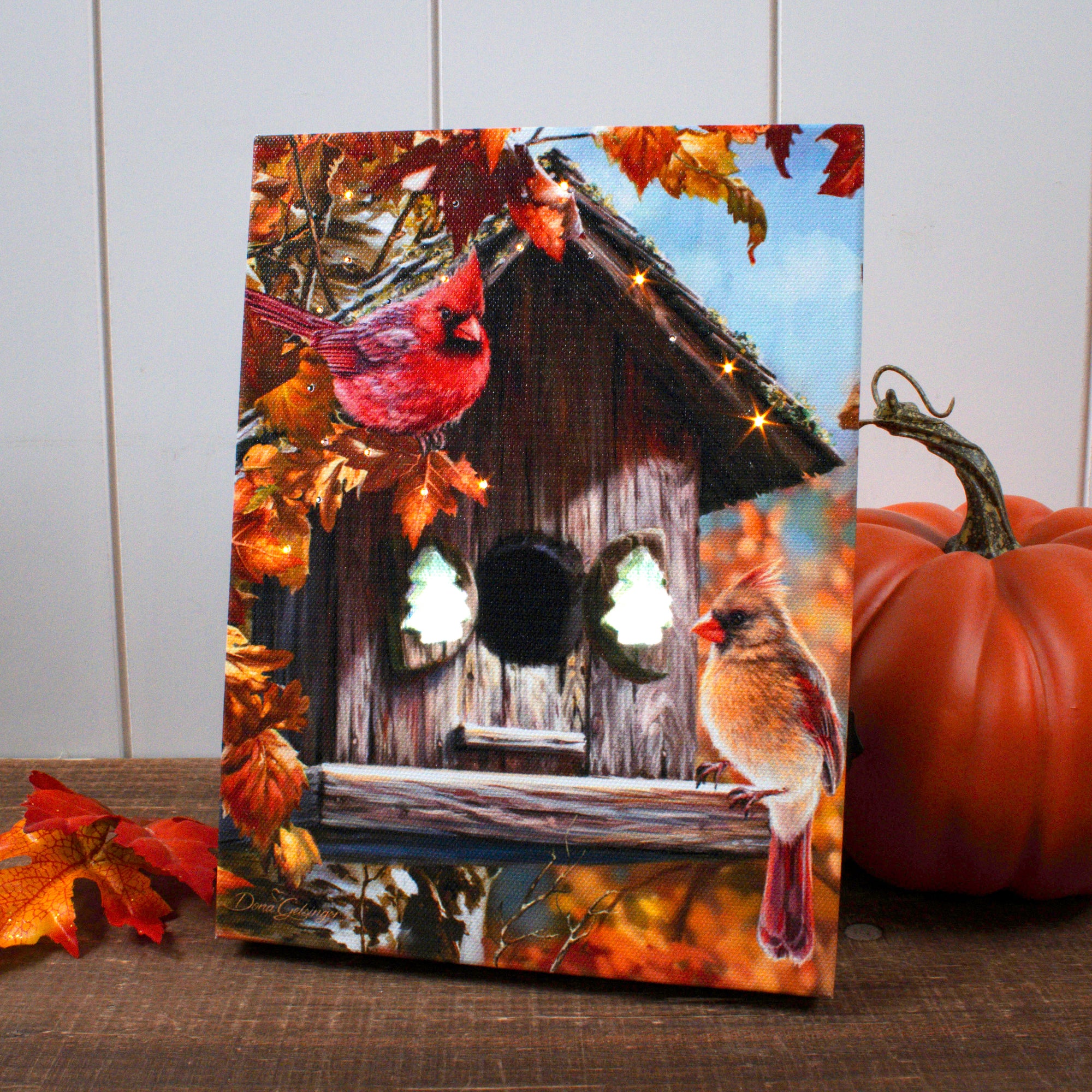 Fall Cardinals 8x6 Lighted Tabletop Canvas