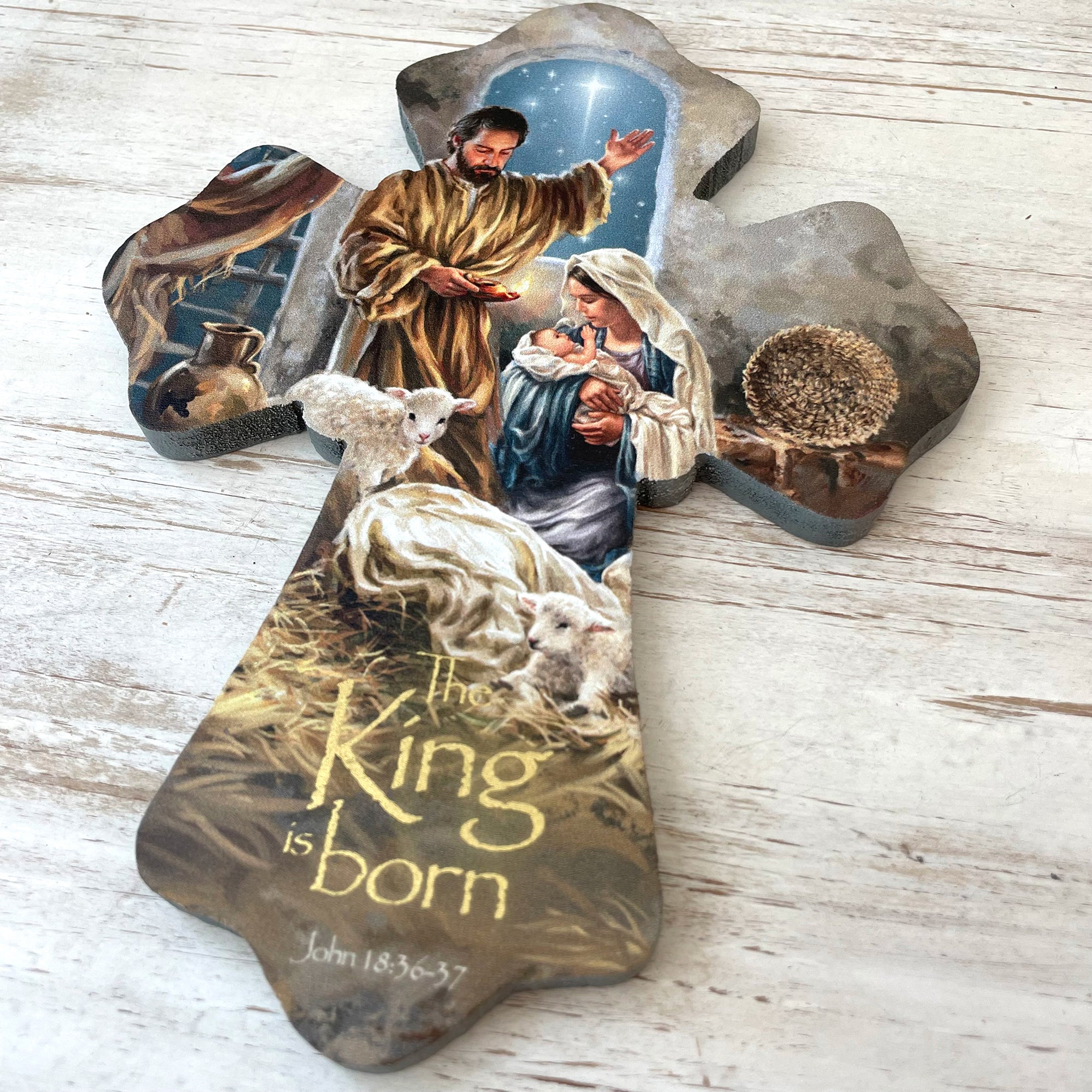 The King is Born Wooden Cross