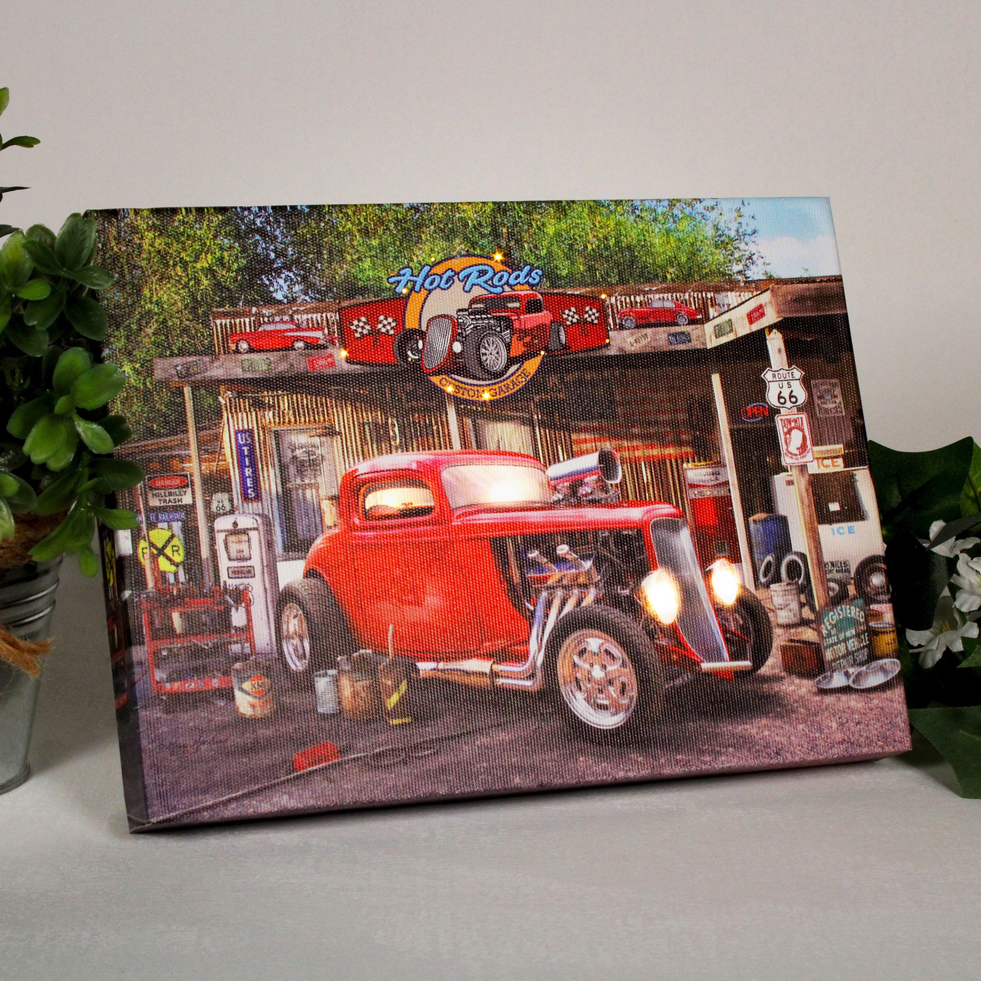 Hot Rod Garage 8x6 Lighted Tabletop Canvas