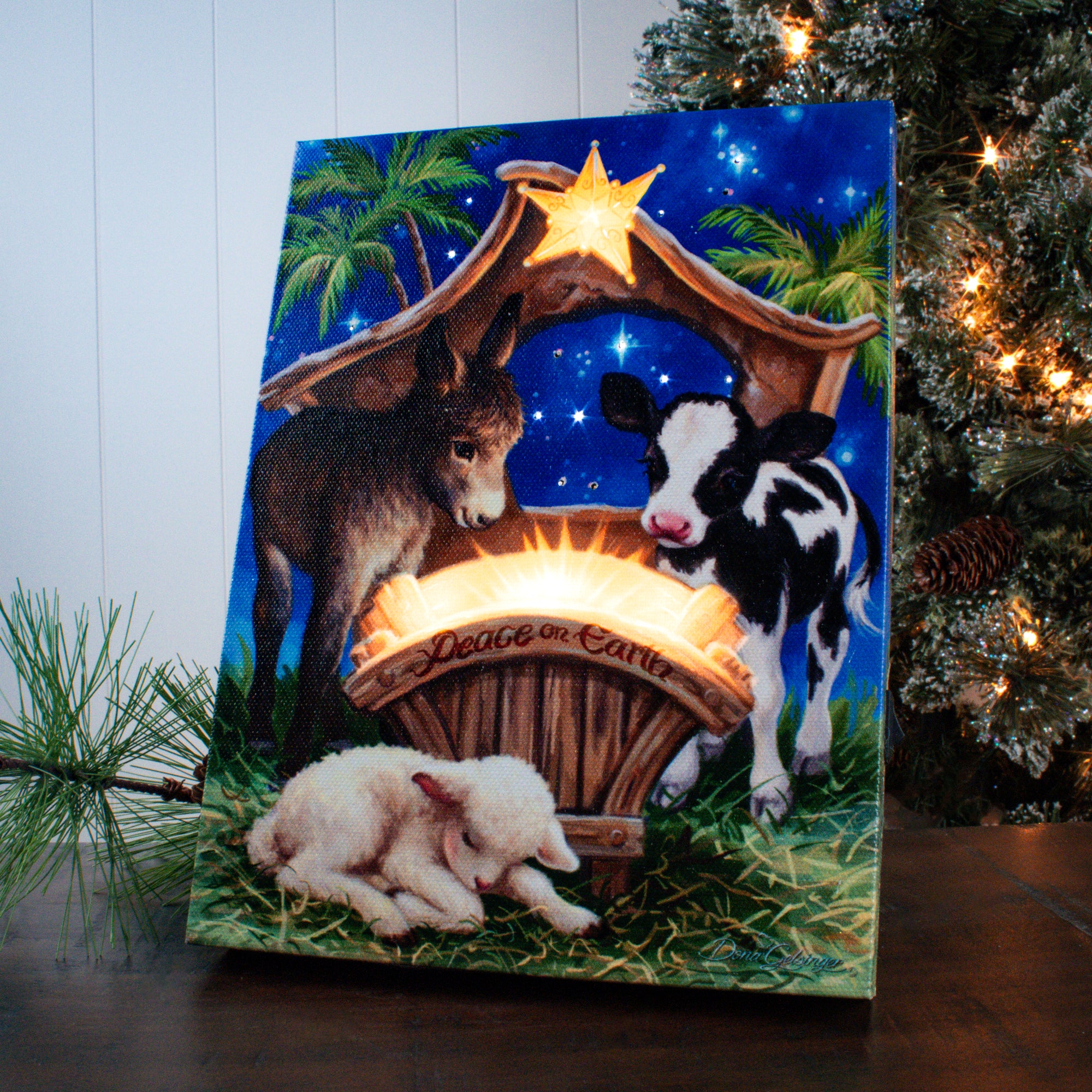 Born in a Manger 8x6 Lighted Tabletop Canvas