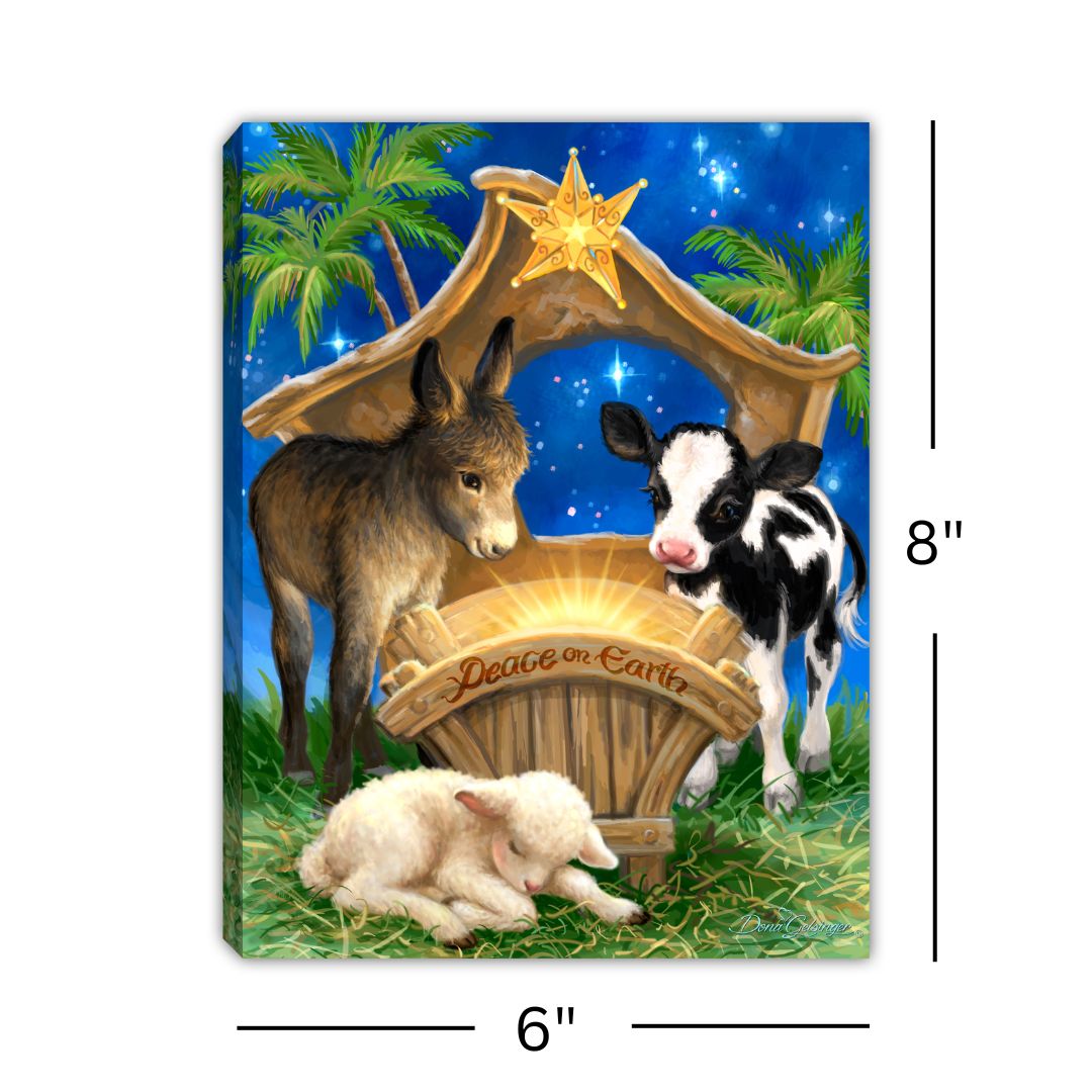 Born in a Manger 8x6 Lighted Tabletop Canvas