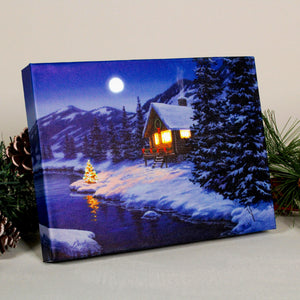 Christmas Cabin 8x6 Lighted Tabletop Canvas