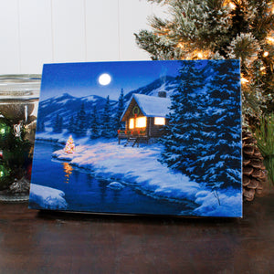Christmas Cabin 8x6 Lighted Tabletop Canvas