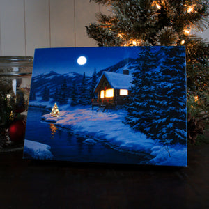 Christmas Cabin 8x6 Lighted Tabletop Canvas