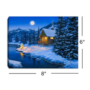 Christmas Cabin 8x6 Lighted Tabletop Canvas