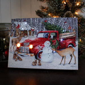 Christmas Truck 8x6 Lighted Tabletop Canvas