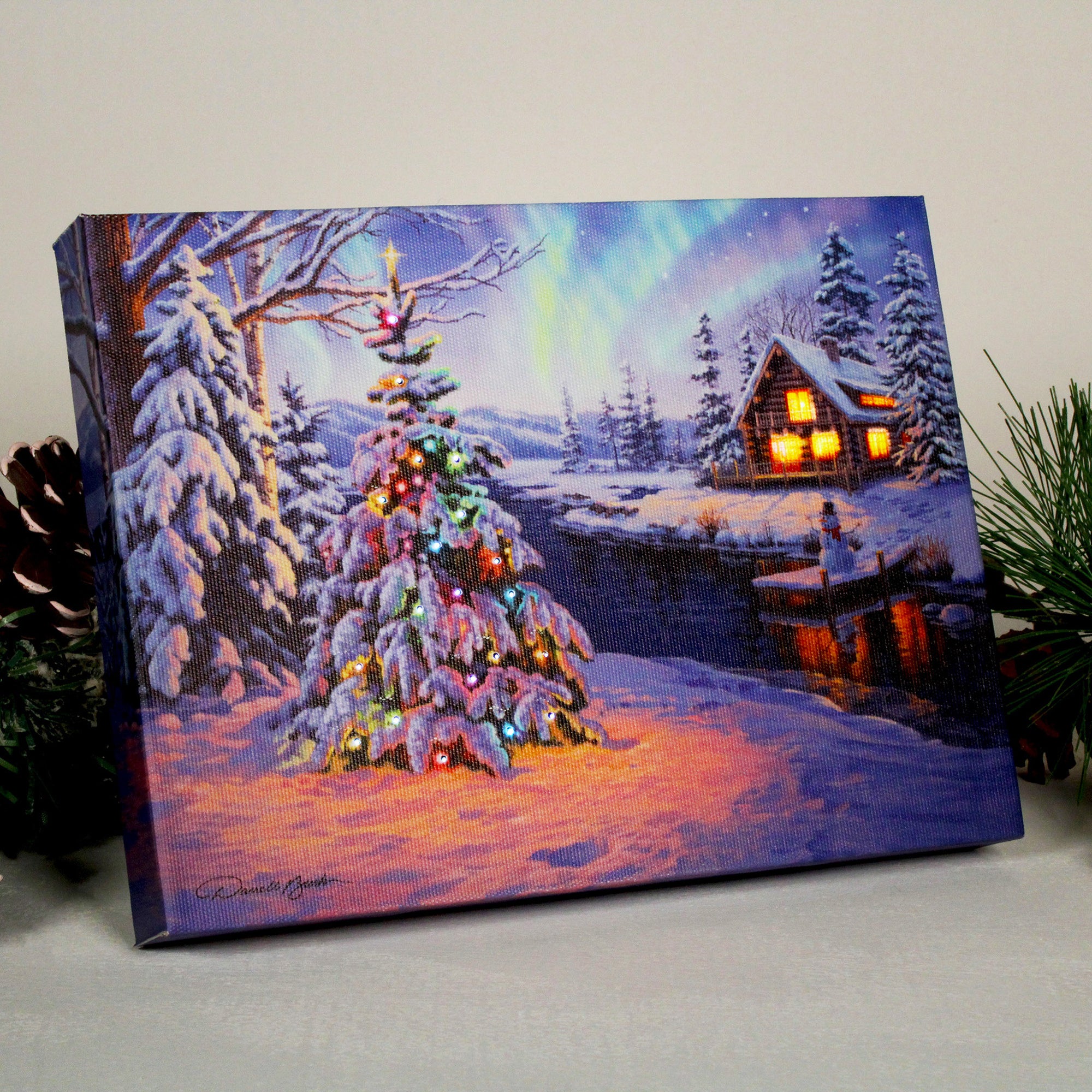 Christmas Woodland Cabin 8x6 Lighted Tabletop Canvas