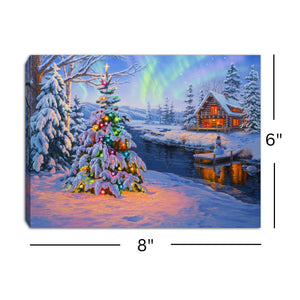 Christmas Woodland Cabin 8x6 Lighted Tabletop Canvas