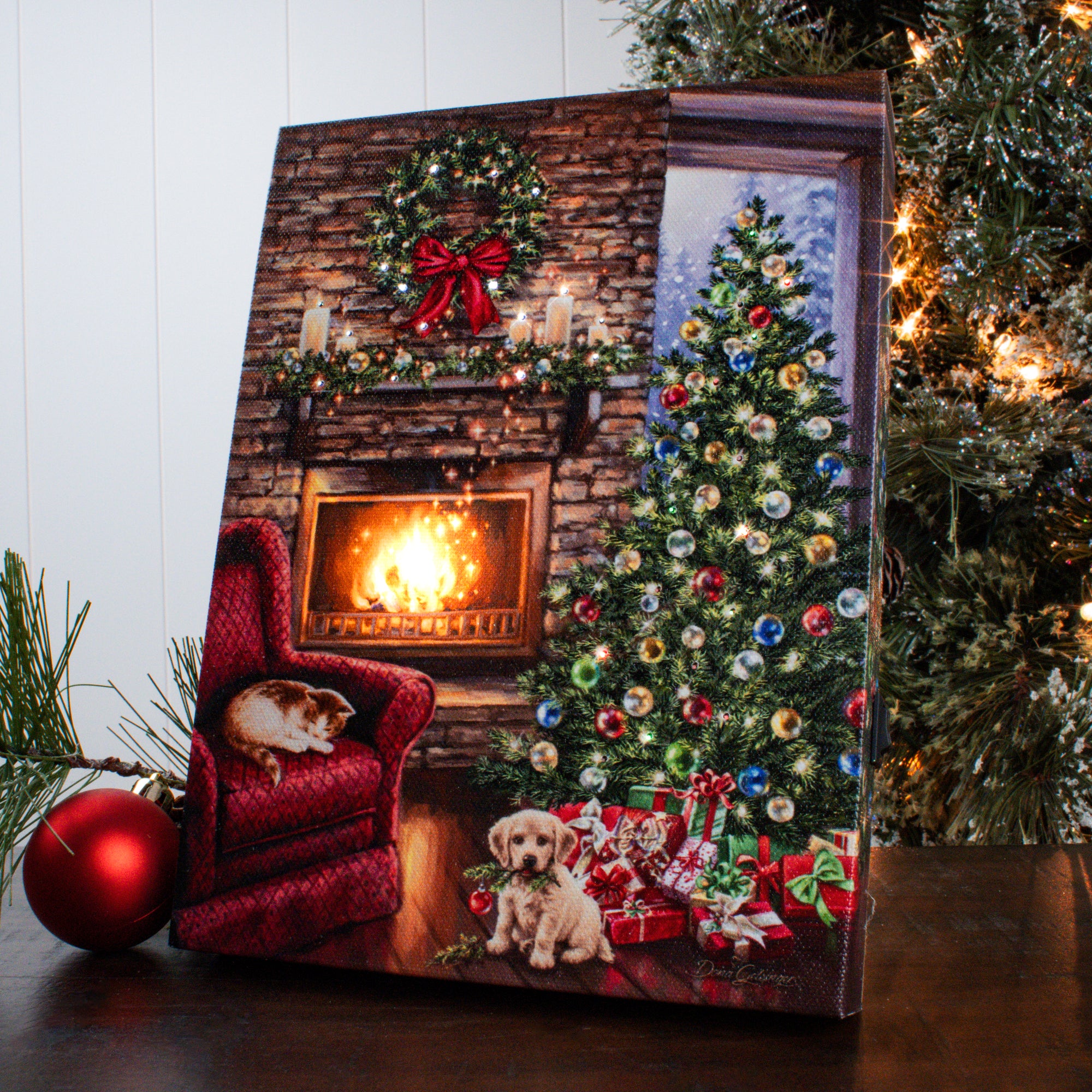 Fireside Christmas 8x6 Lighted Tabletop Canvas