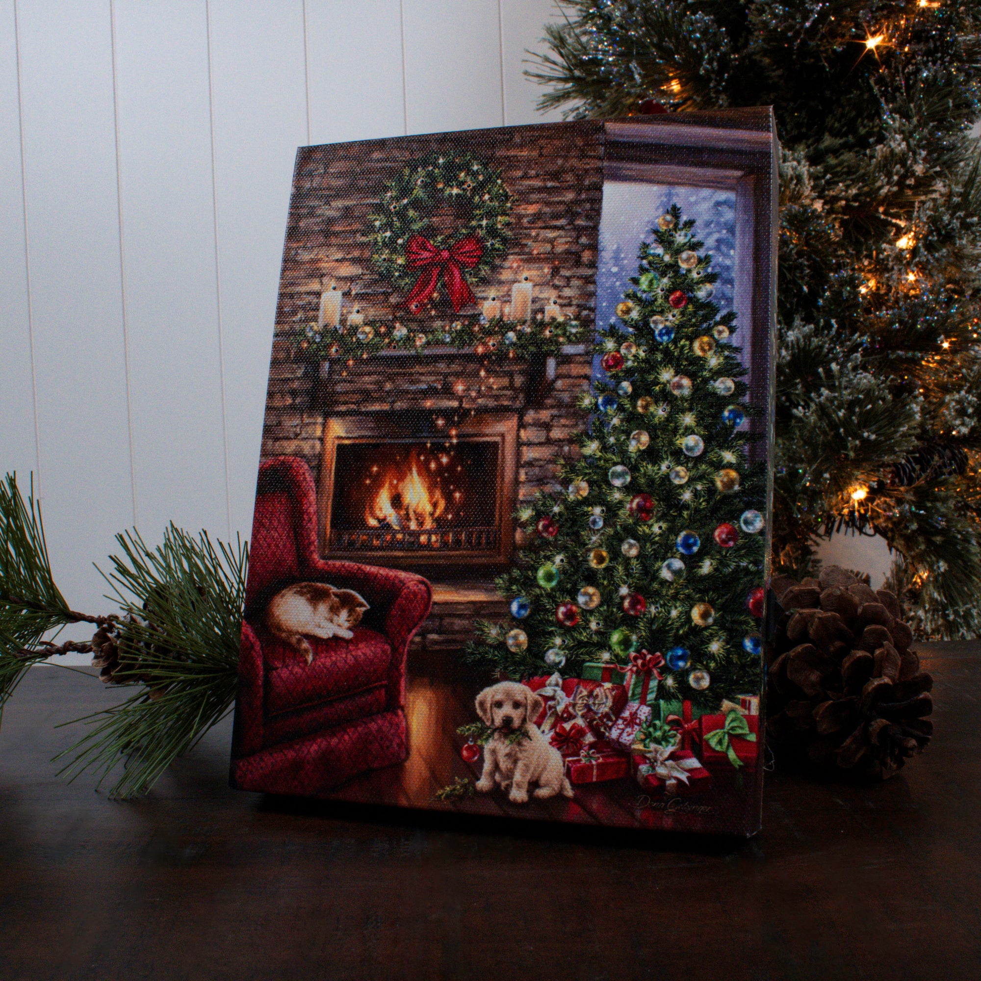 Fireside Christmas 8x6 Lighted Tabletop Canvas