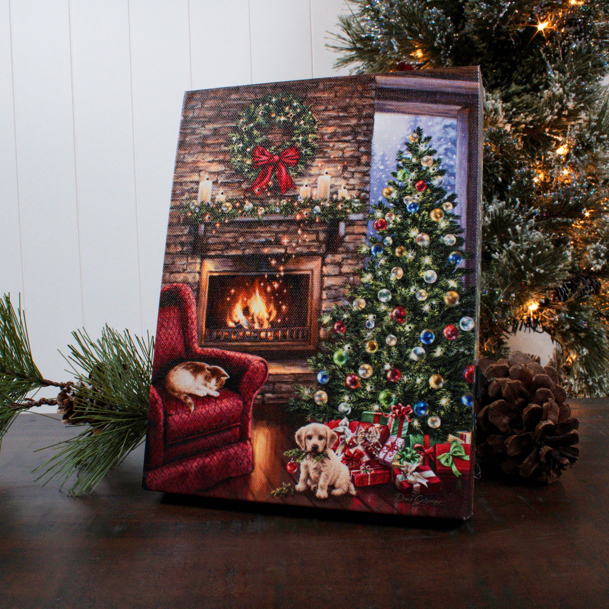 Fireside Christmas 8x6 Lighted Tabletop Canvas
