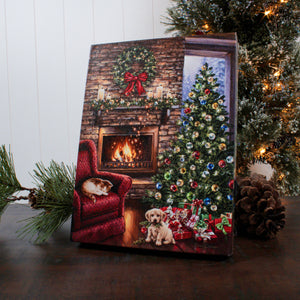 Fireside Christmas 8x6 Lighted Tabletop Canvas