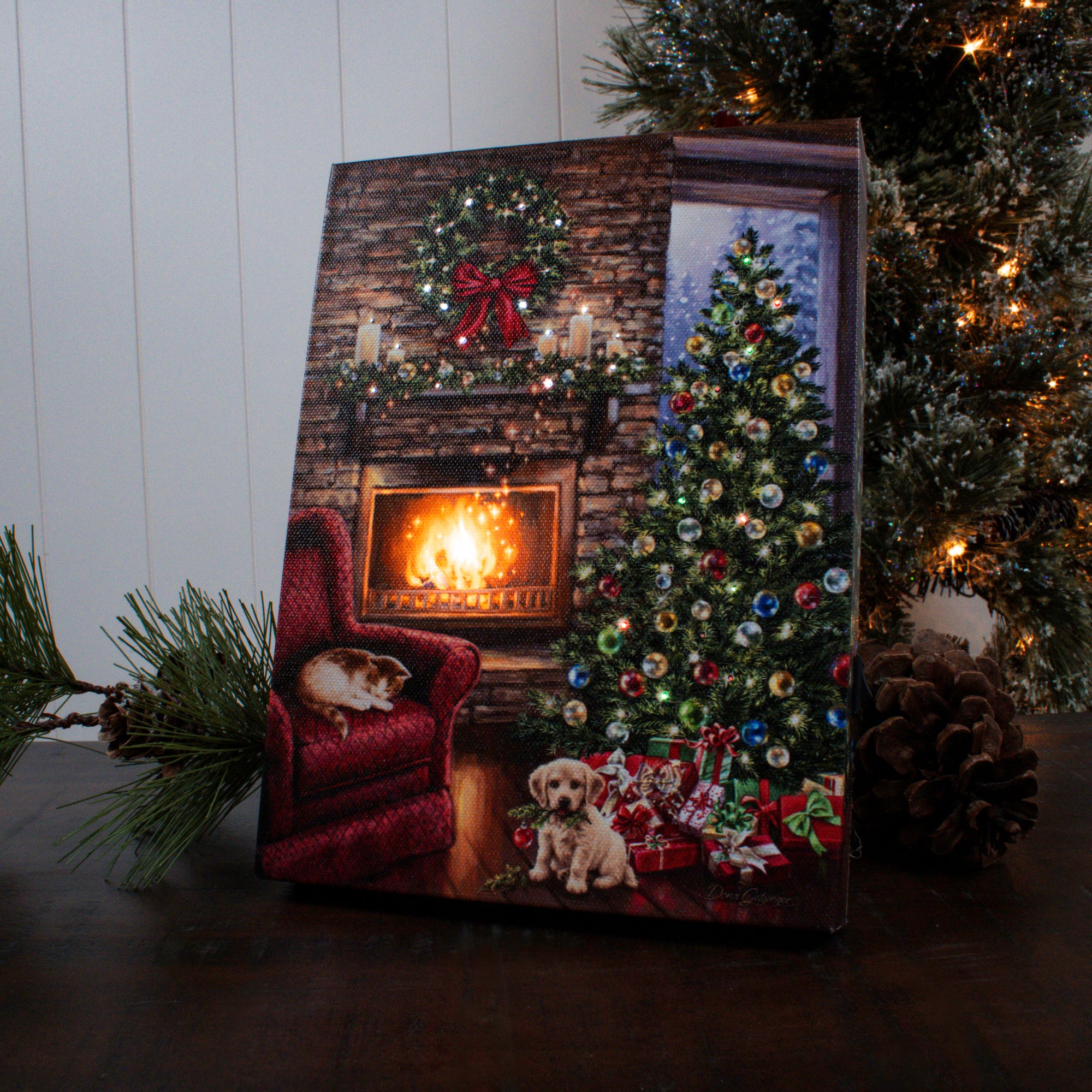 Fireside Christmas 8x6 Lighted Tabletop Canvas