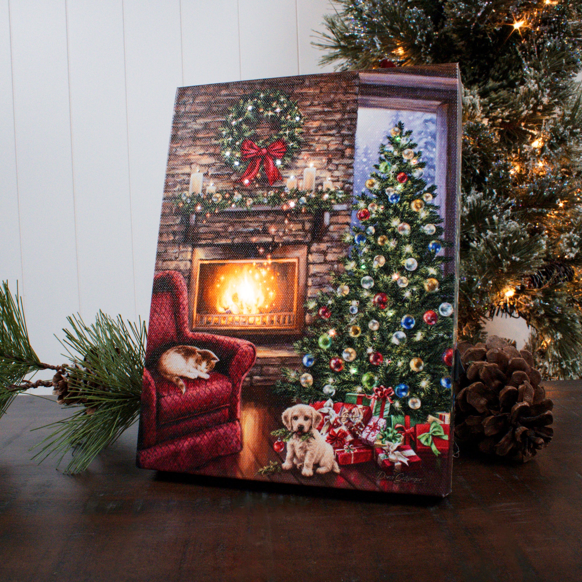 Fireside Christmas 8x6 Lighted Tabletop Canvas