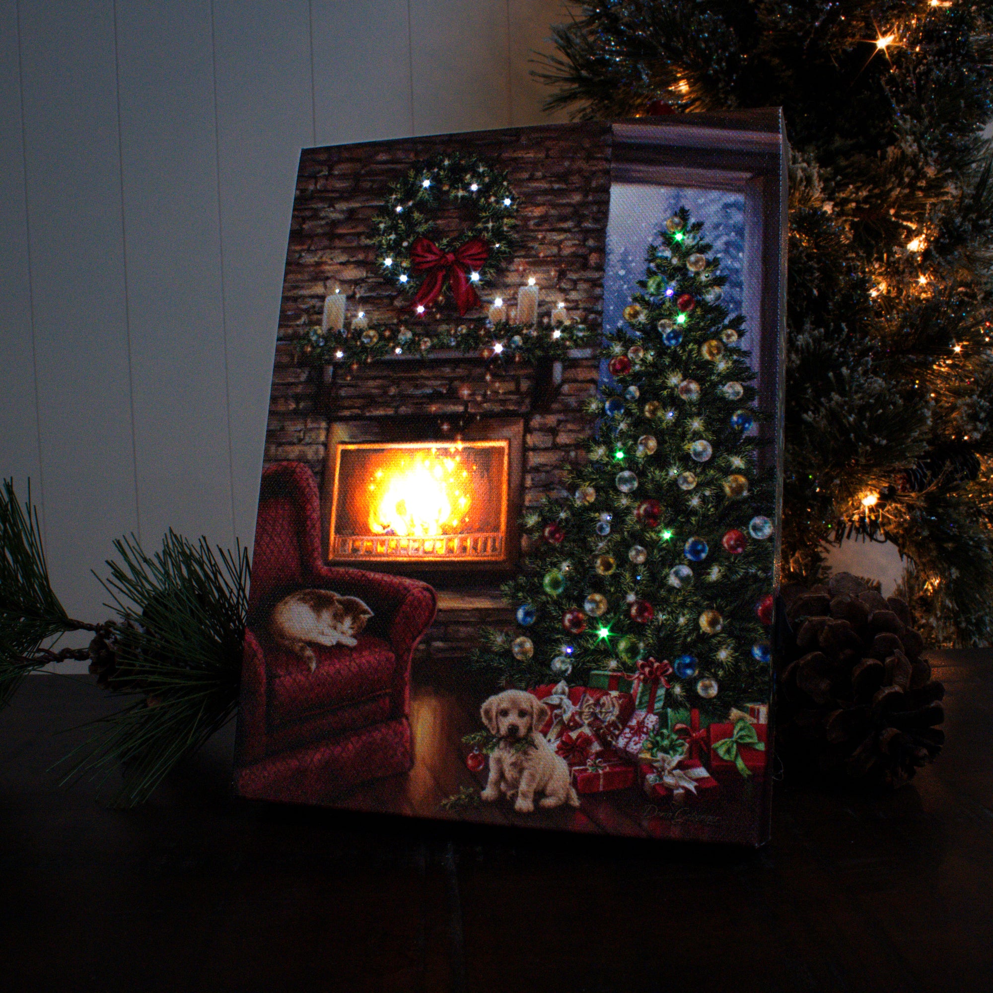 Fireside Christmas 8x6 Lighted Tabletop Canvas