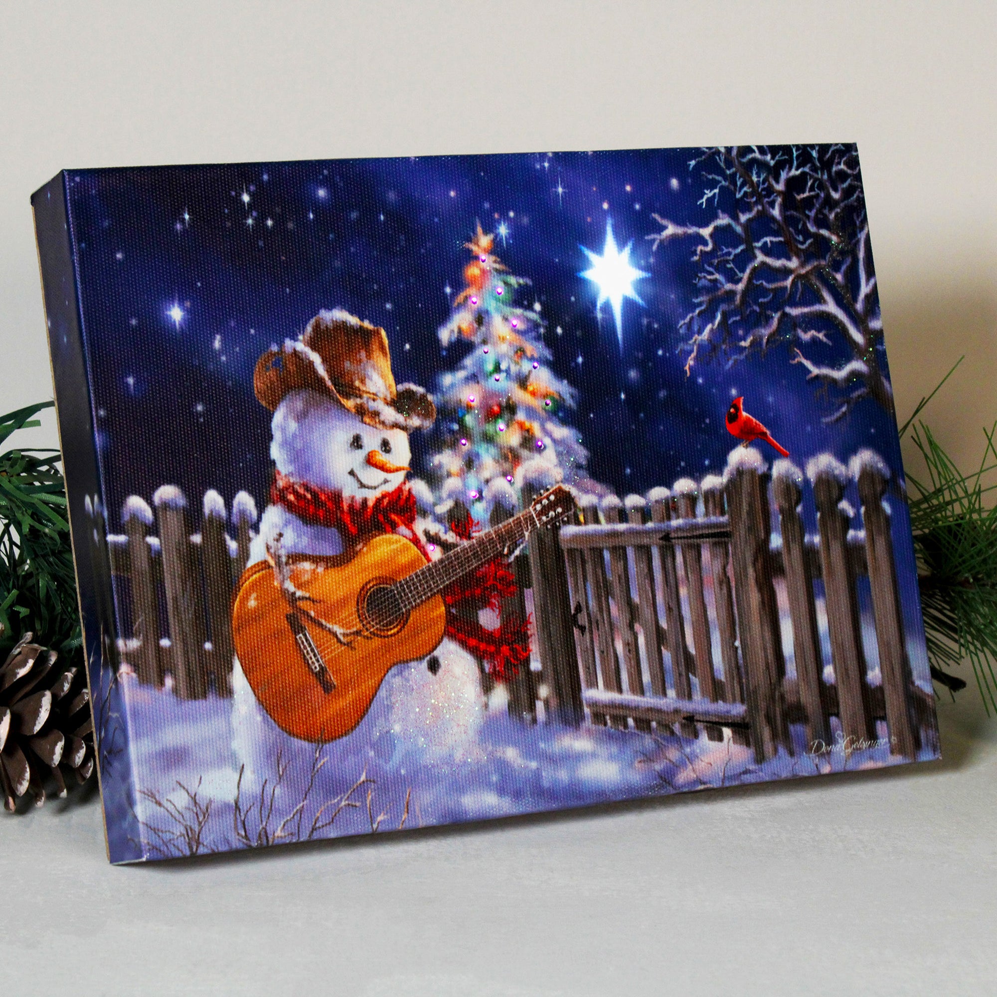 Guitar Snowman 8x6 Lighted Tabletop Canvas