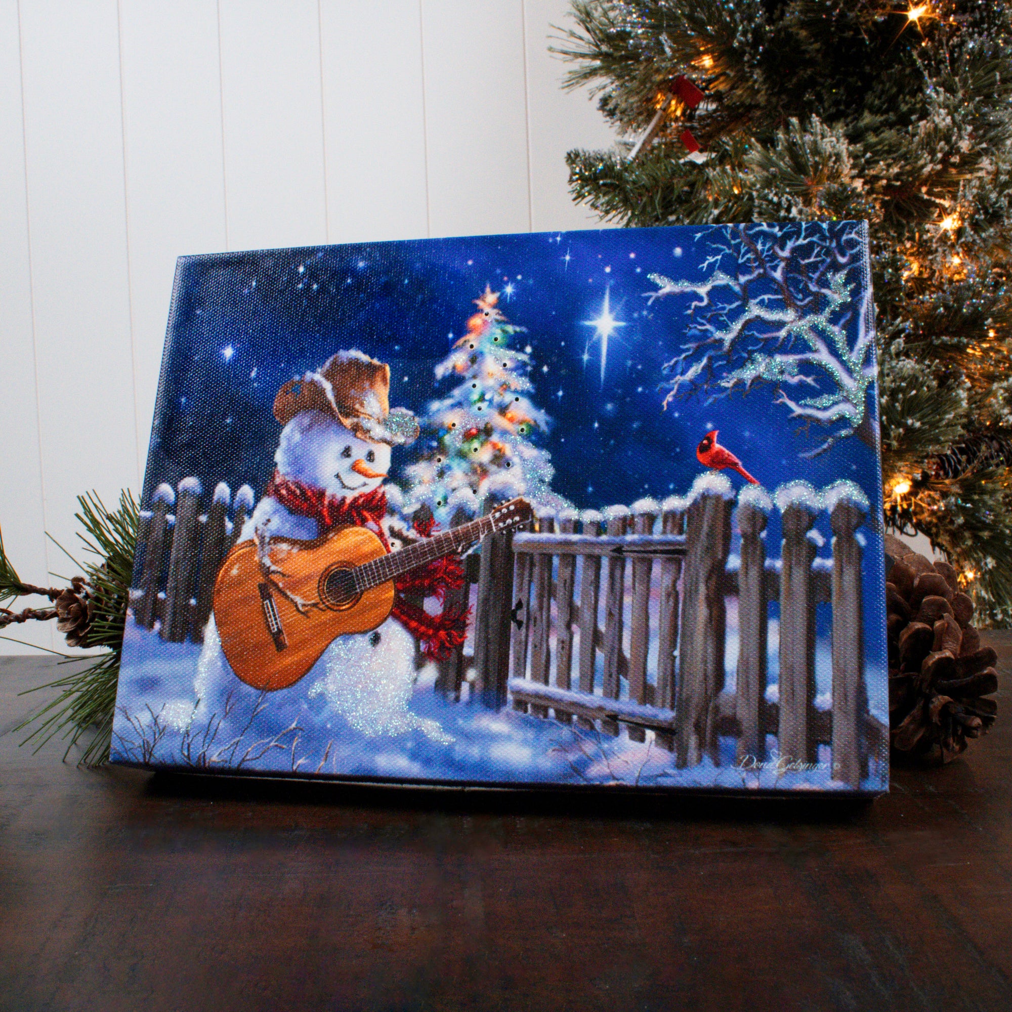 Guitar Snowman 8x6 Lighted Tabletop Canvas