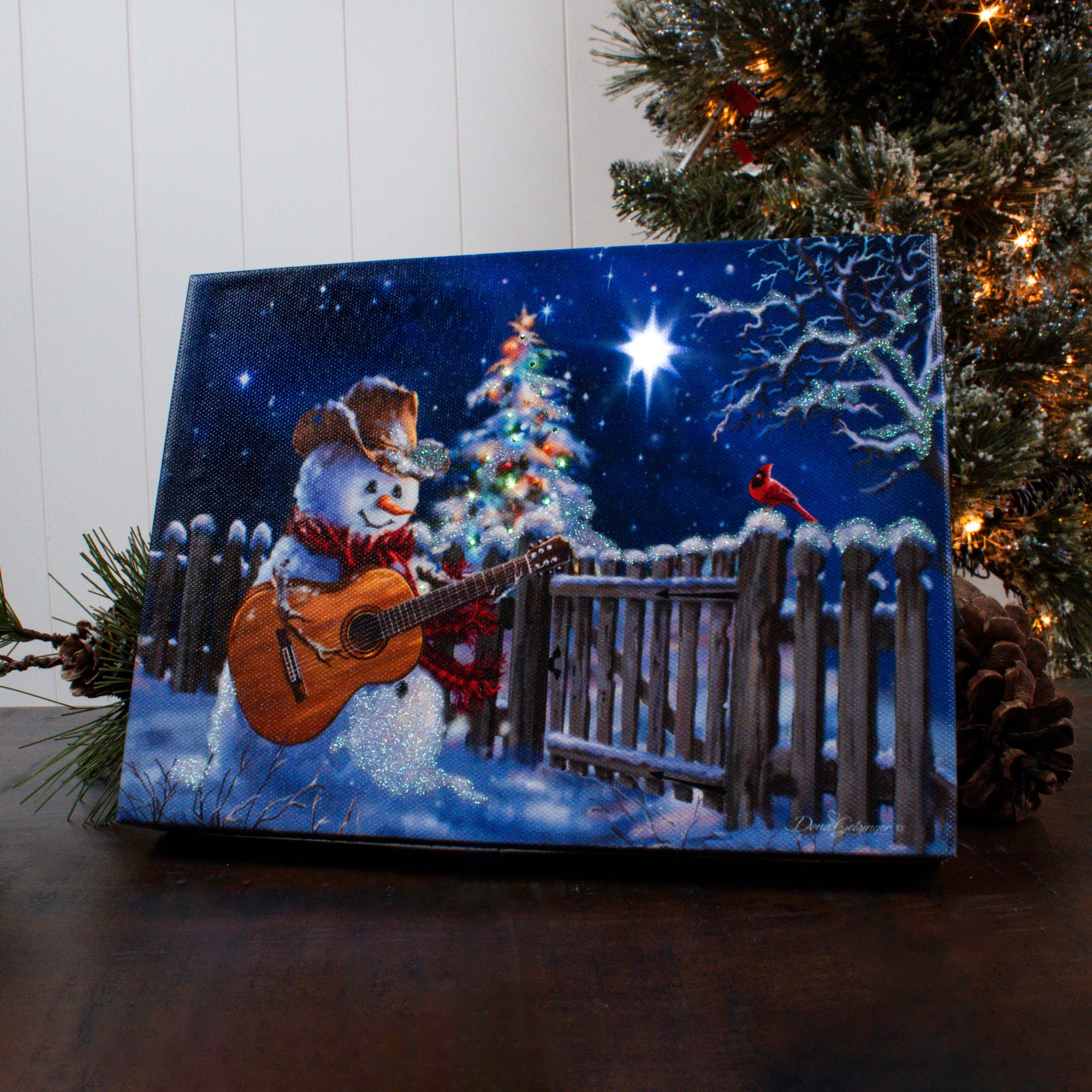 Guitar Snowman 8x6 Lighted Tabletop Canvas