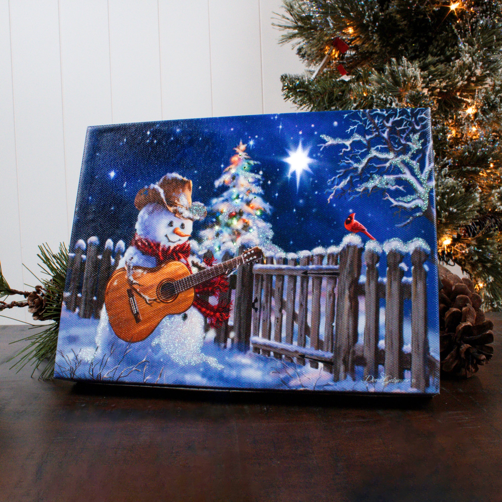 Guitar Snowman 8x6 Lighted Tabletop Canvas