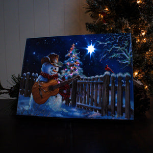 Guitar Snowman 8x6 Lighted Tabletop Canvas
