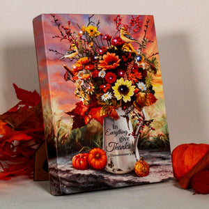 Give Thanks Flowers 8x6 Lighted Tabletop Canvas