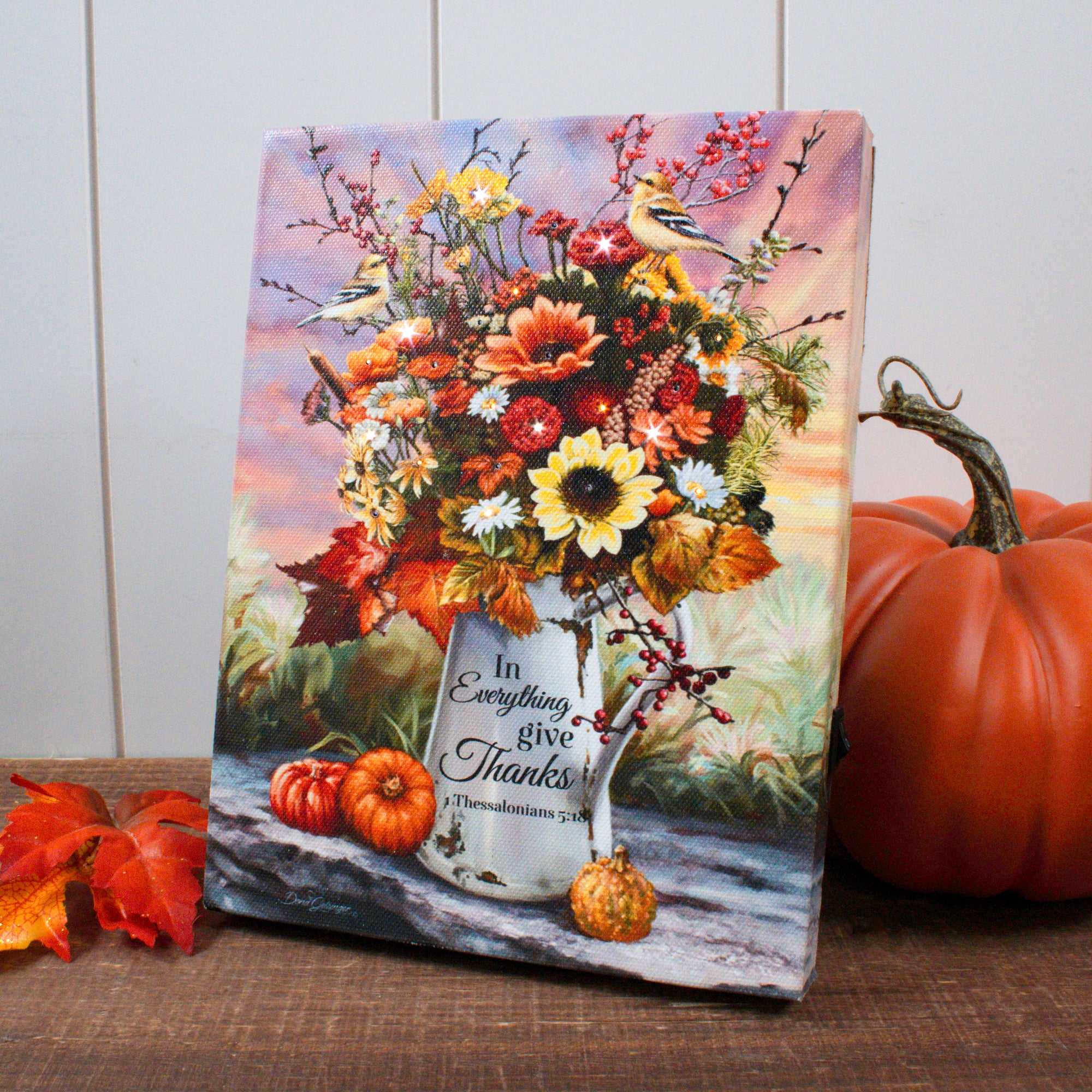 Give Thanks Flowers 8x6 Lighted Tabletop Canvas