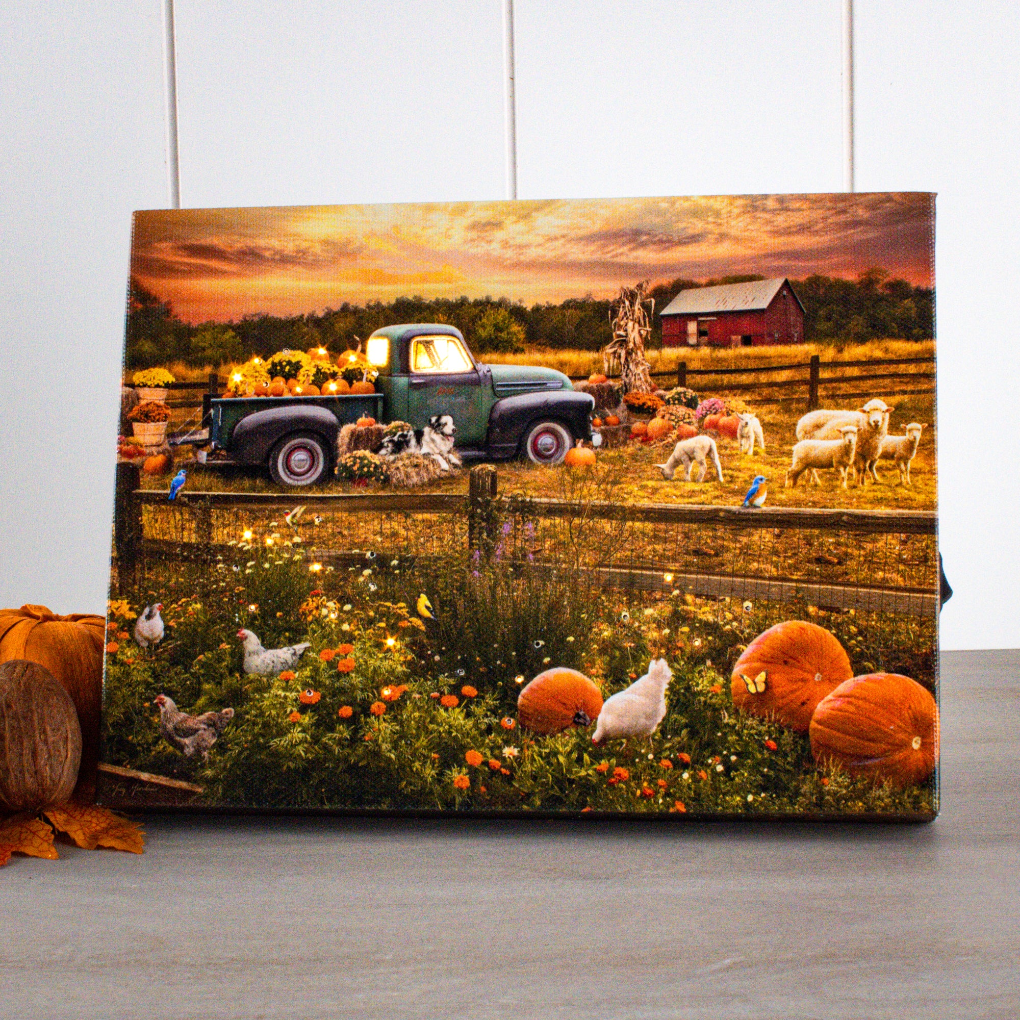 Harvest Truck 8x6 Lighted Tabletop Canvas
