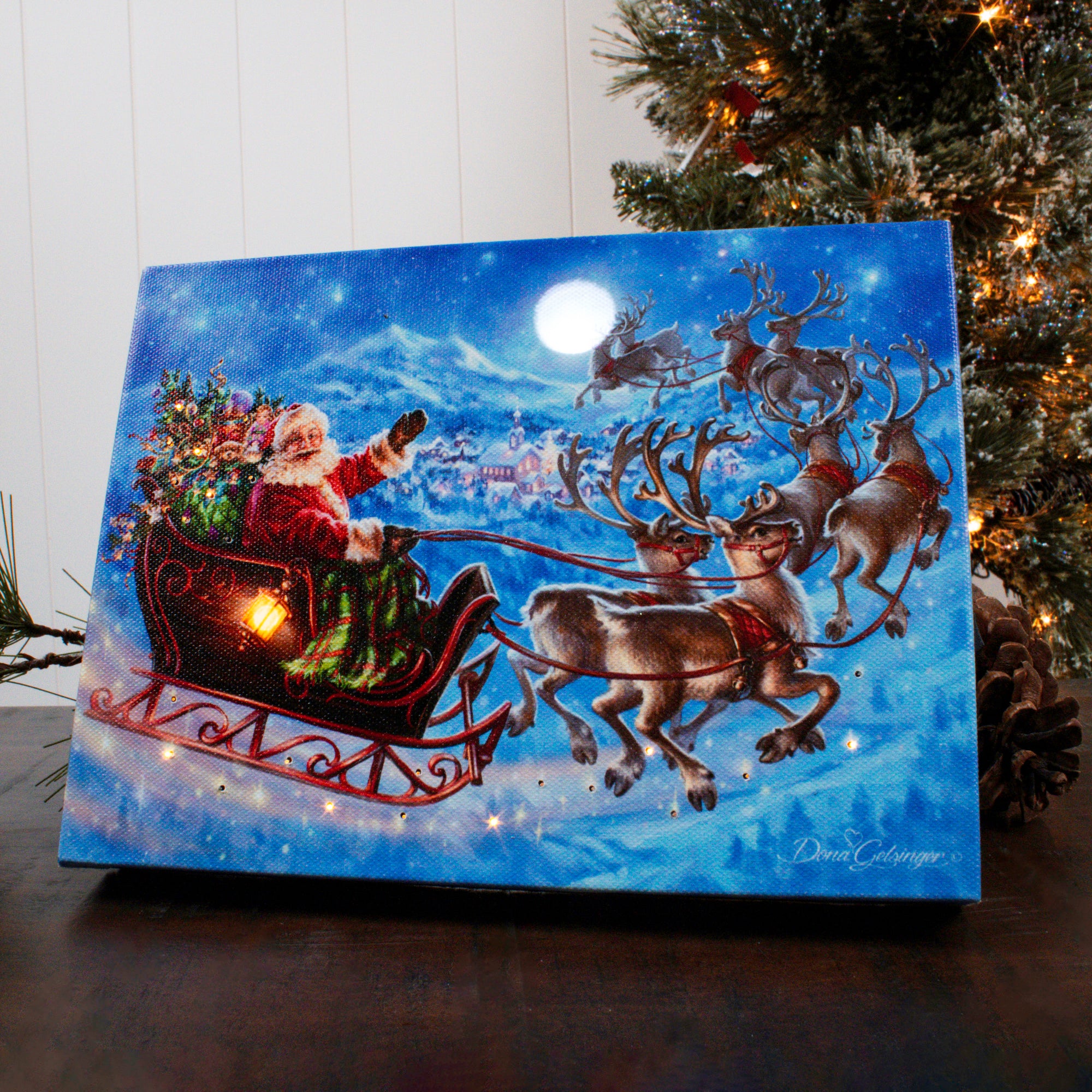 Santa's Magical Flight 8x6 Lighted Tabletop Canvas