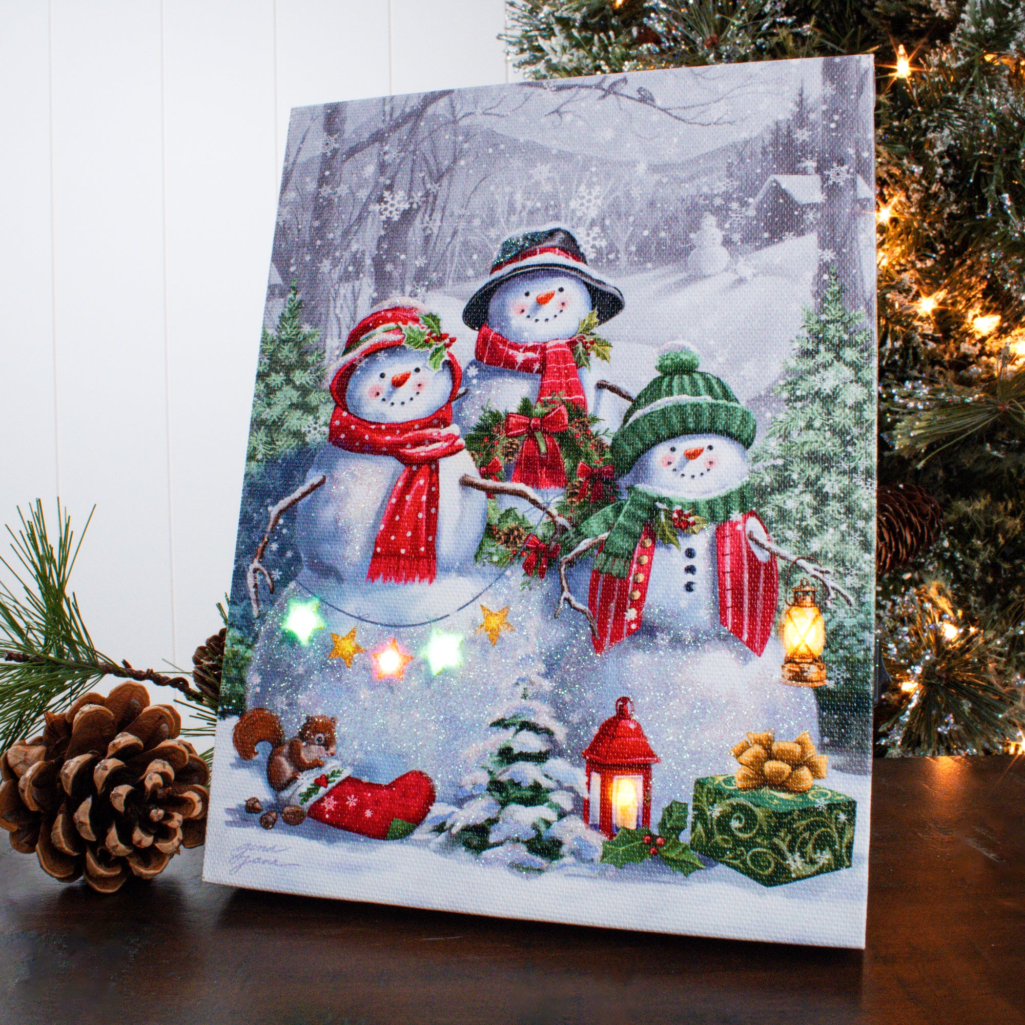 Snowman Friends 8x6 Lighted Tabletop Canvas