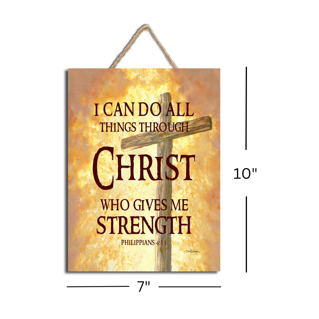 All Things Through Christ Wooden Sign with Rope Hanger